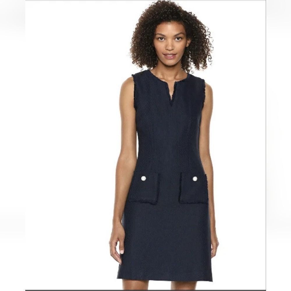 Karl Lagerfeld Paris Tweed Shift Dress Sleeveless Black Size 14